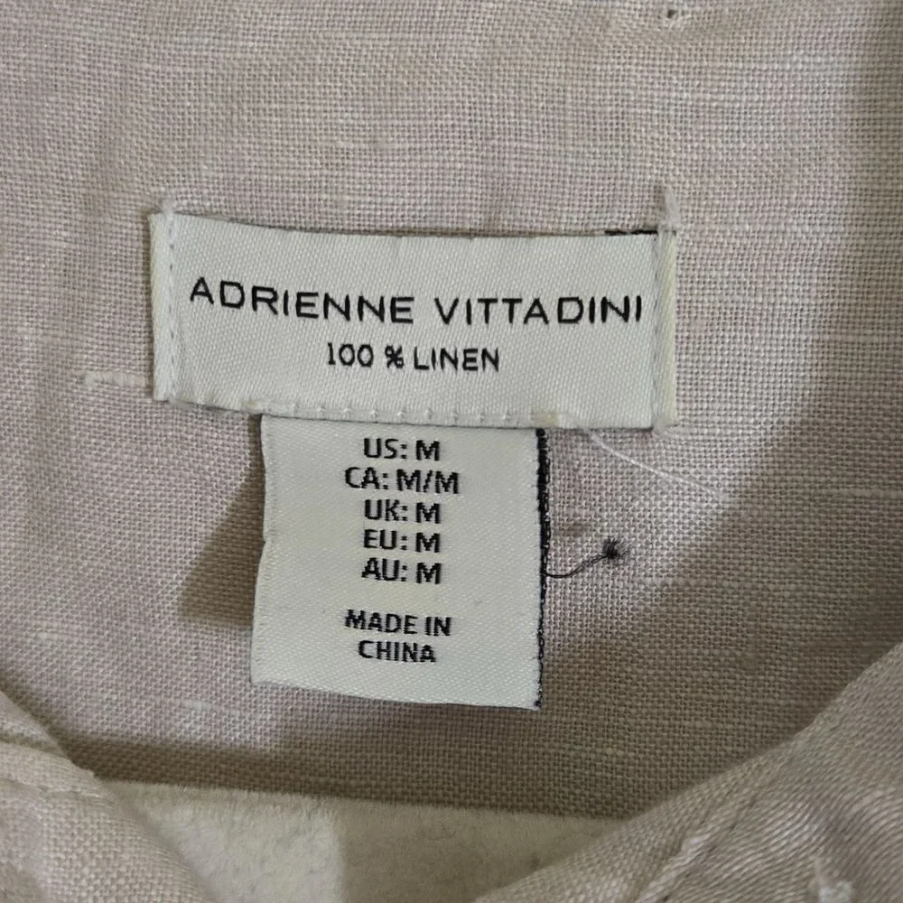 Adrienne Vittadini 100% Linen Beige Sleeveless Midi Shirt Dress Size M